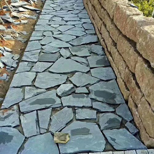 供应天然板岩自然面青石板冰裂纹石材碎拼石板岩网贴
